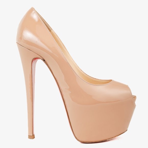 Christian Louboutin Patent Daffodile Peep Toe 160 Pumps, Sz 5.5 - Picture 1 of 9